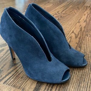 HALOGEN Rowen Navy Suede Peep-Toe Bootie